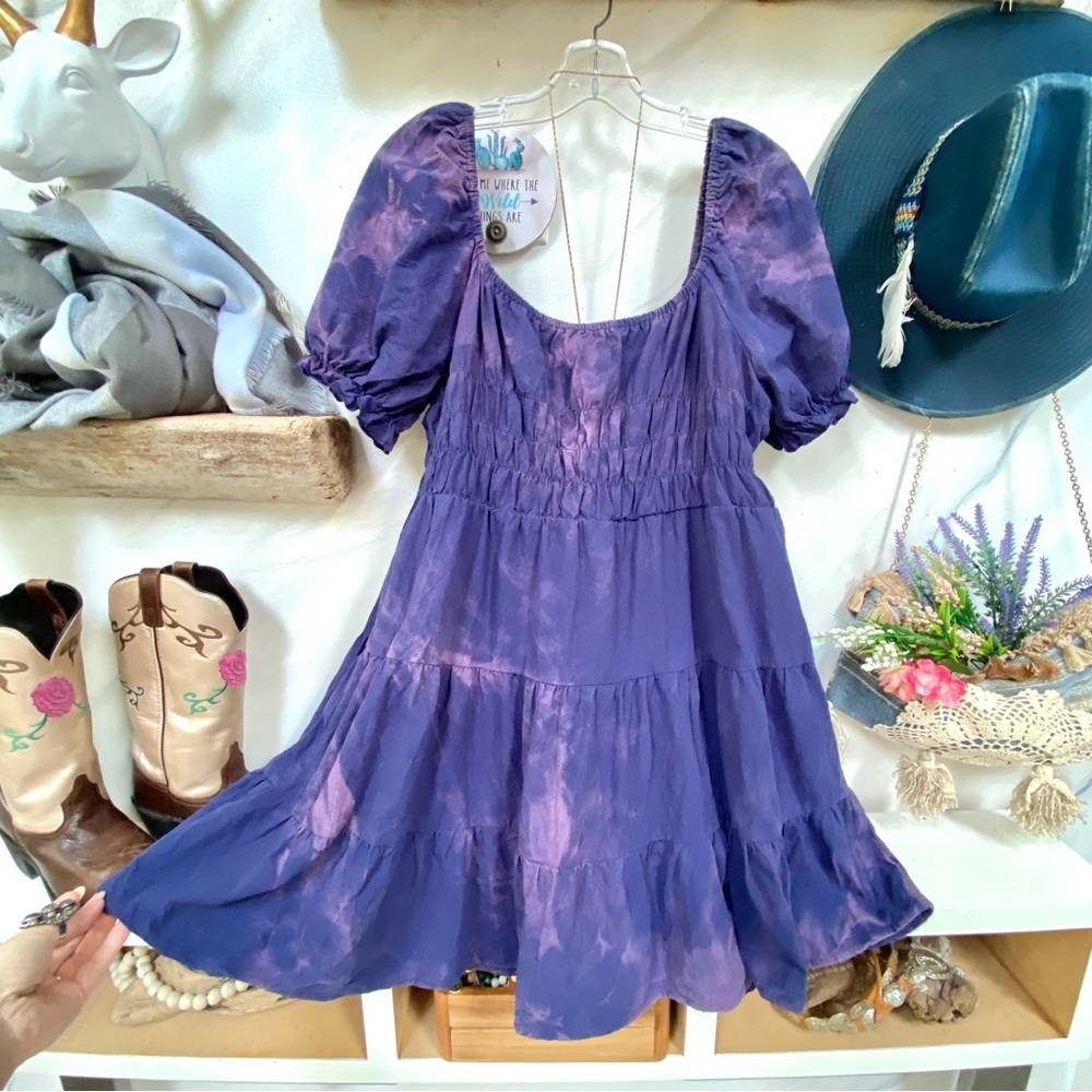 Artisan Aurora Tie Dye Purple Babydoll Dress - Picture 10 of 15
